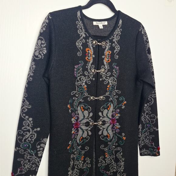 NorthStyle Peruvian Embroidered Sweater Duster Cardigan Jacket Alpaca Wool Small - Picture 3 of 9